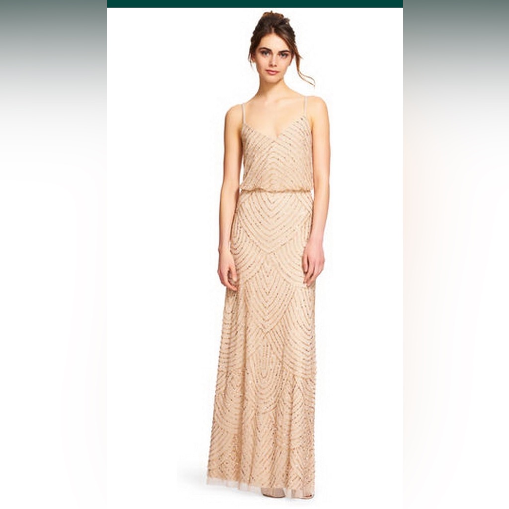 Adrianna Papell Gold/Champagne Sequined Gown (Zero Alterations)